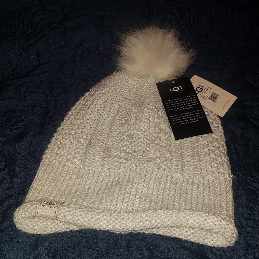 UGG Silver Knit Pom Pom Beanie